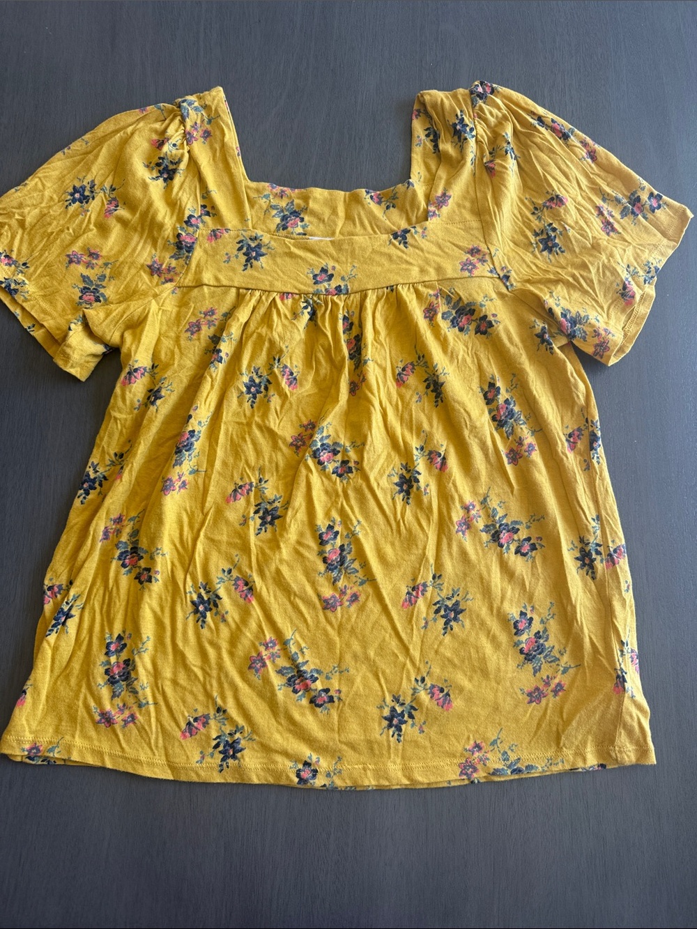 Lucky Brand Mustard Floral Square-Neck Short Sleeve Top